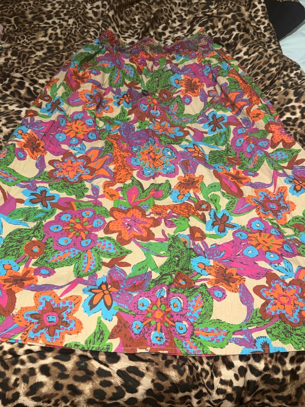 Vibrant Multicolor Floral Smocked skirt